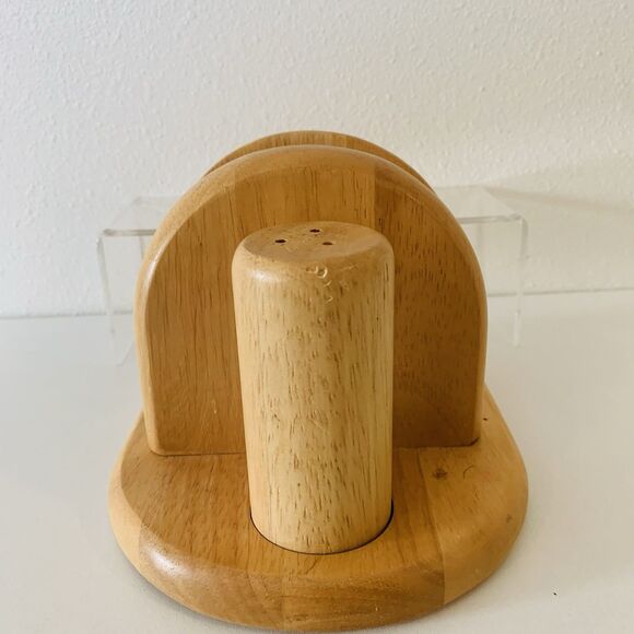 Kamenstein Wooden Napkin Holder W/Salt & Pepper Shakers 8" Cottagecore Rustic - Picture 5 of 6